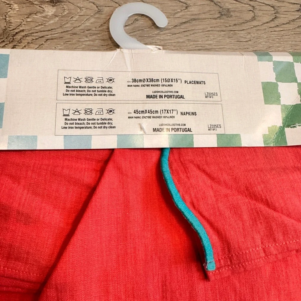 LUZOH COLLECTIVE Placemats & Napkins Set of 2 Linen Portugal Gingham Coastal RED